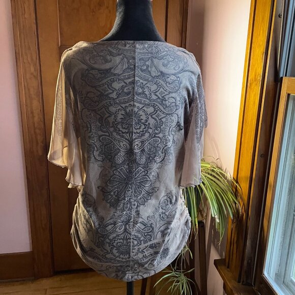 Vintage Espresso Boho Baroque Top M | Sheer Flutter Sleeve Blouse Romantic Boh0 - Picture 5 of 10
